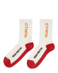Heron Preston White And Red Style Long Socks