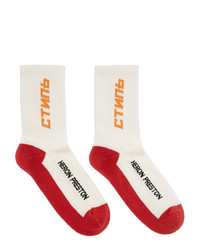 Heron Preston White And Red Style Long Socks