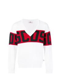 White and Red V-neck Sweater