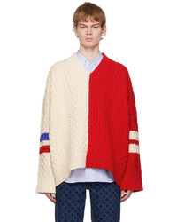Charles Jeffrey Loverboy Off White Red College Cricket Sweater