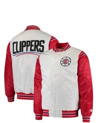STARTE R Whitered La Clippers Renegade Varsity Satin Full Snap Jacket