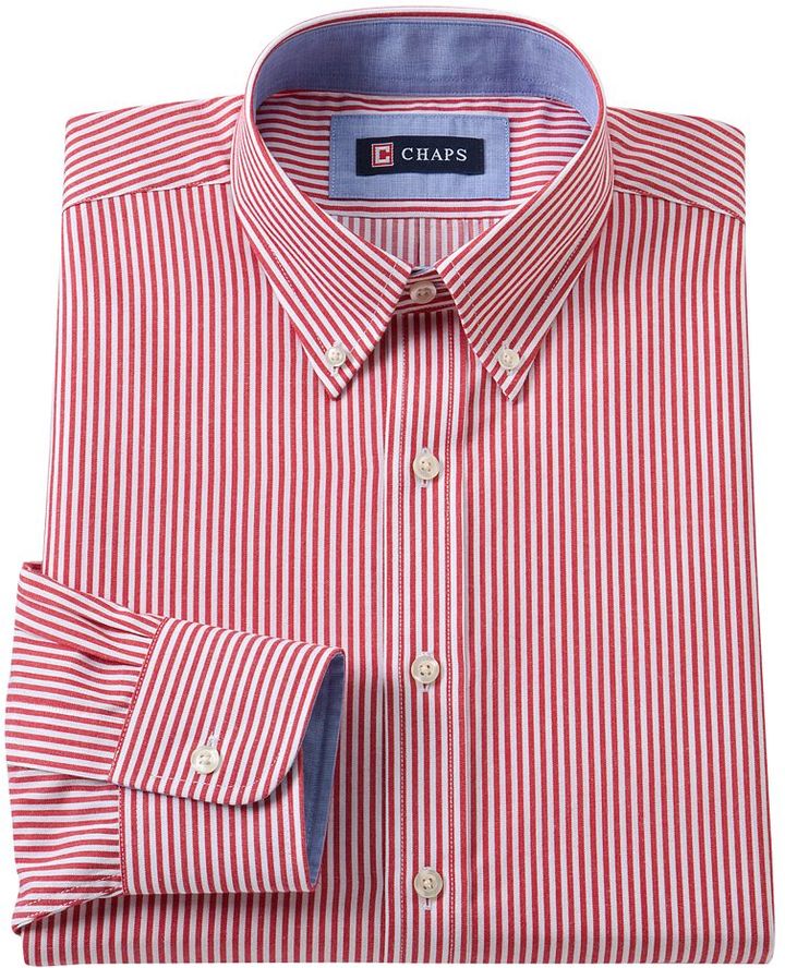 Chaps Classic Fit Striped Wrinkle Free Button Down Collar Dress Shirt ...
