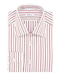 Kiton Striped Poplin Dress Shirt Redbrown