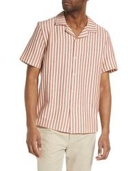 WAX LONDON Didcot Stripe Short Sleeve Button Up Camp Shirt In Rustecru At Nordstrom