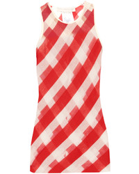 White and Red Vertical Striped Sleeveless Top