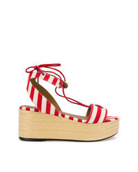 White and Red Wedge Sandals