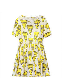 White and Yellow Print Casual Dress