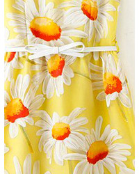 Choies Yellow Daisy Sunflower Print Skater Dress With Belt