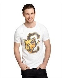 Prep League White And Yellow Cotton Graphic T Shirt