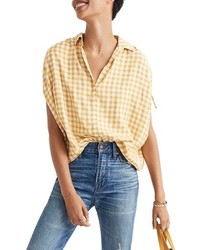 White and Yellow Print Short Sleeve Button Down Shirt