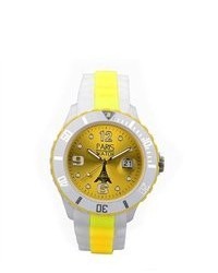 ParisWatch.com Silicone Quartz Calendar Date White And Multicolor Yellow Dial Watch Fashion Designed In France