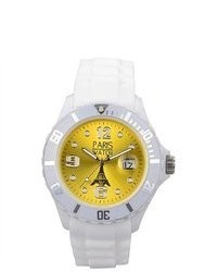 ParisWatch.com Silicone Quartz Calendar Date White And Yellow Dial Watch Fashion Designed In France