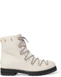 Jimmy Choo Drake Shearling Lined Textured Leather Ankle Boots White