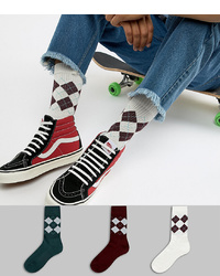 ASOS DESIGN Sports Style Socks In Heritage Colours With Argyle Check Design 3 Pack
