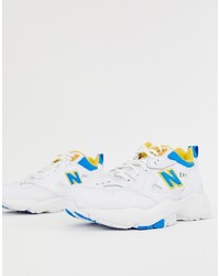 New Balance 608 White With Blue And Yellow Chunky Trainers