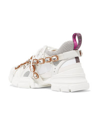 Gucci Flashtrek Embellished Logo Embossed Leather Suede And Mesh Sneakers