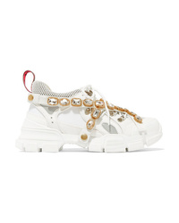 Gucci Flashtrek Embellished Logo Embossed Leather Suede And Mesh Sneakers