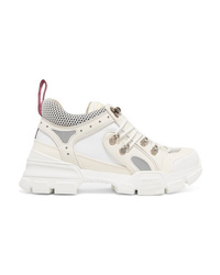 Gucci Flashtrek Logo Embossed Leather Suede And Mesh Sneakers