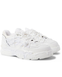 Maison Margiela Fusion Rubber Trimmed Distressed Leather Sneakers