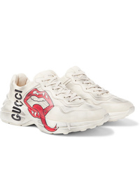 Gucci Rhyton Printed Distressed Leather Sneakers