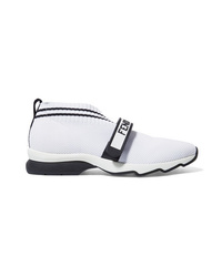 Fendi Rockotop Stretch Knit And Mesh Slip On Sneakers