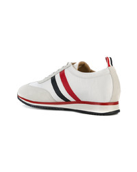 Thom Browne Running Shoe With Red White And Blue Stripe In Suede Cotton Blend Tech