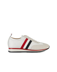 Thom Browne Running Shoe With Red White And Blue Stripe In Suede Cotton Blend Tech