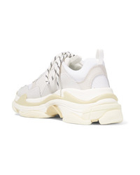 Balenciaga Triple S Logo Embroidered Leather Nubuck And Mesh Sneakers
