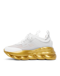 Versace White And Gold Chain Reaction Sneakers