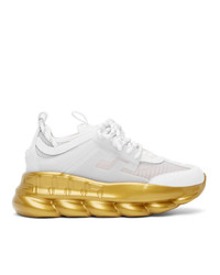 Versace White And Gold Chain Reaction Sneakers