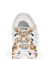 Gucci White Journey Crystal Embellished Leather Sneakers