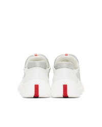 Prada White Leather And Mesh Sneakers