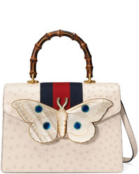 Gucci Falena Medium Ostrich Top Handle Bag With Moth