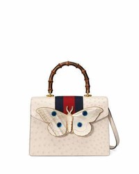 Gucci Falena Medium Ostrich Top Handle Bag With Moth