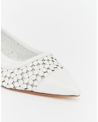 Dune Hunnee White Cut Out Flower Flat Shoes