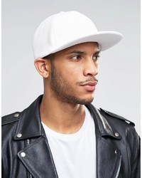 Asos Brand Snapback Cap In White Faux Leather