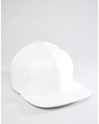 Asos Brand Snapback Cap In White Faux Leather