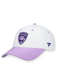 FANATICS Branded Whitepurple Florida Panthers Authentic Pro Hockey Fights Cancer Snapback Hat