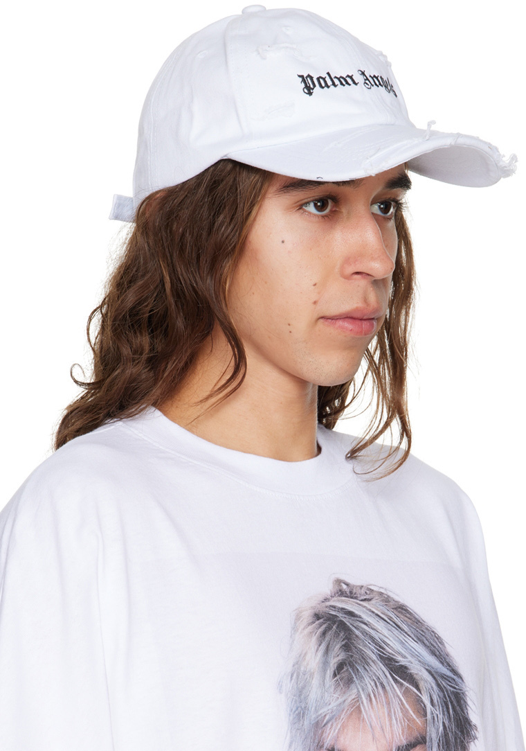 Palm Angels White Ripped Logo Cap, $225 | SSENSE | Lookastic
