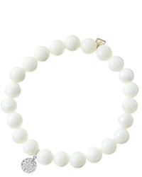 Sydney Evan 8mm Faceted White Agate Beaded Bracelet With Mini White Gold Pave Diamond Disc Charm