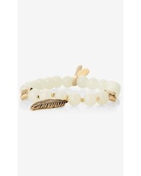 Express White Bead And Feather Charm Stretch Bracelet