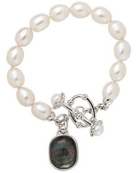 Mother of Pearl Honora Style Sterling Silver Freshwater Pearl And Black Bracelet