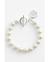 Lauren Ralph Lauren 10mm Glass Pearl Toggle Bracelet White Silver