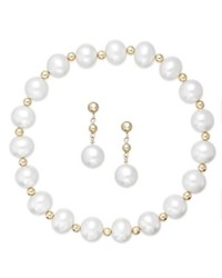 Macy's 14k Gold Cultured Freshwater Pearl Bracelet And Earring Set