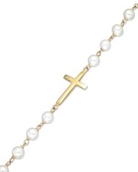 Macy's Pearl Bracelet 14k Gold Over Sterling Silver Cultured Freshwater Pearl Cross Bracelet
