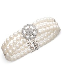 Macy's Pearl Bracelet Sterling Silver Cultured Freshwater Pearl And Diamond Accent Flower Bracelet