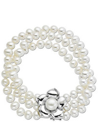 Lord & Taylor Pearl Bracelet With Sterling Silver Flower 9mm