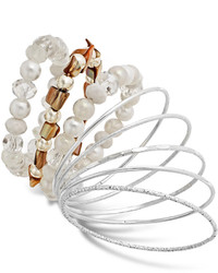 Style&co. Silver Tone White Bead Mixed Media Bangle Bracelet Set