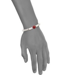 King Baby Studio Sterling Silver Round Red Coral White Shell Bead Bracelet