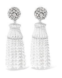 Oscar de la Renta Crystal And Faux Pearl Clip Earrings